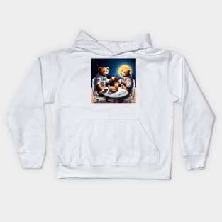 Two Teddy's in space suits having a romantic dinner on the Moon Kids Hoodie